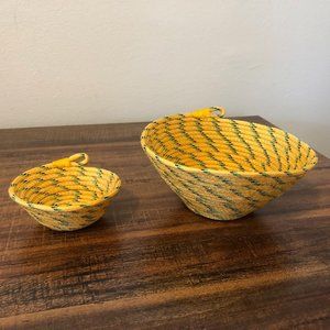 Pair of Matching Yellow Paracord Trinket Dishes, Handmade